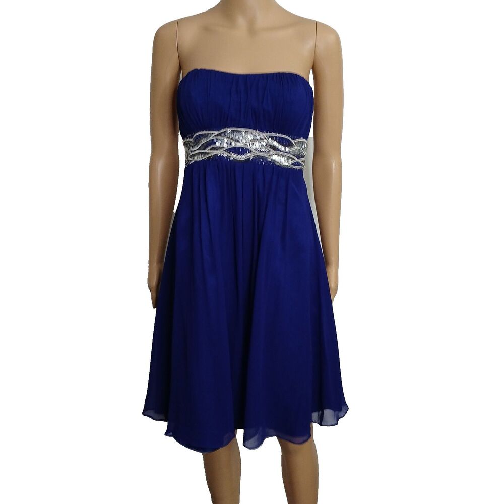 JS Boutique Strapless Silk Mini Dress Blue Size 4 Wedding Prom Special Event